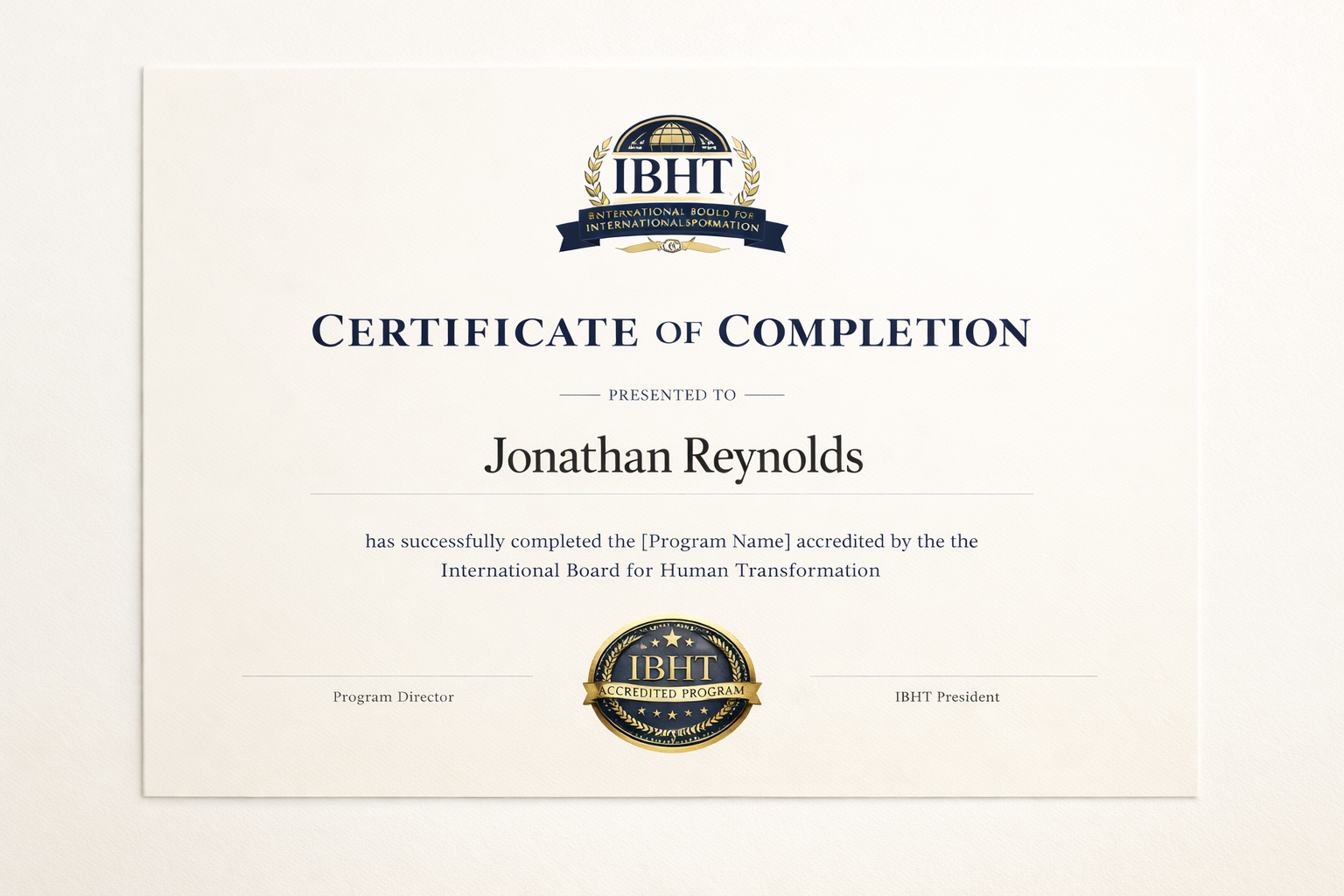 IBHT certificate preview